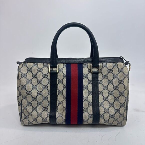 Vintage Gucci Sherry Line Navy Blue Boston Bag - Picture 3 of 16